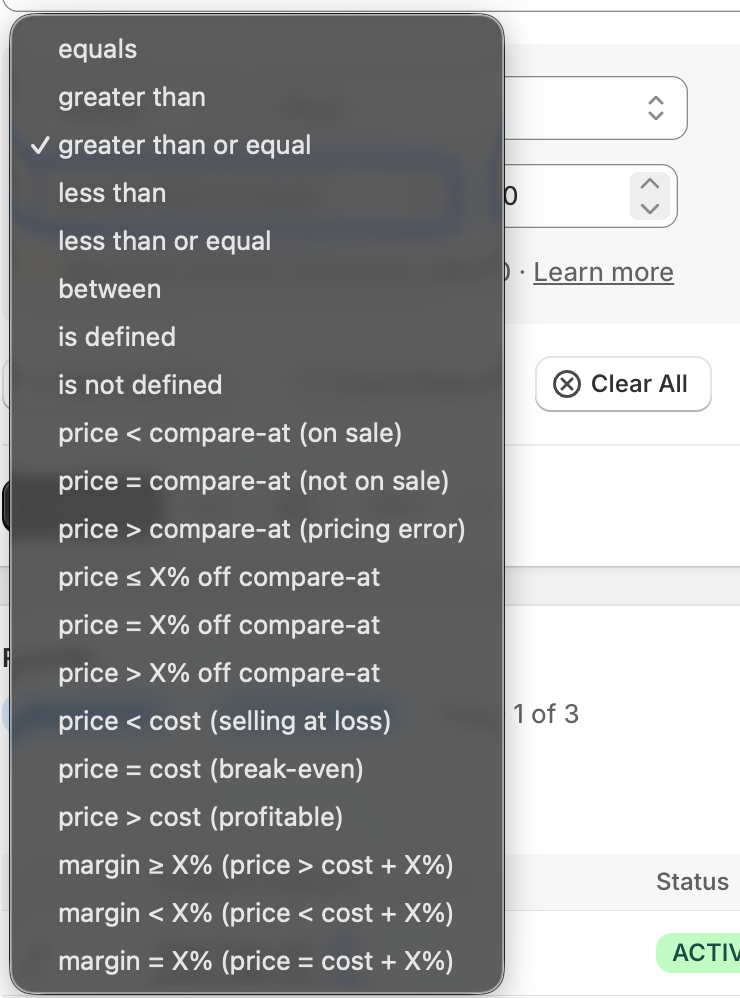 Cross-field comparison: Price is less than 110% of Cost