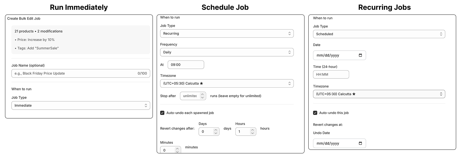 Create Job dialog with job type and schedule options