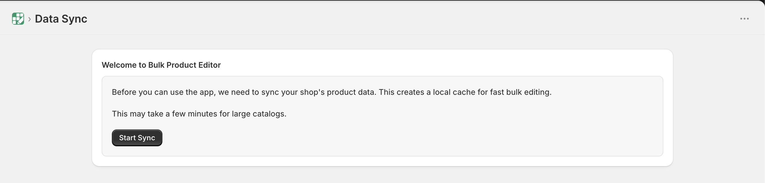 Data Sync screen — Start Sync consent state